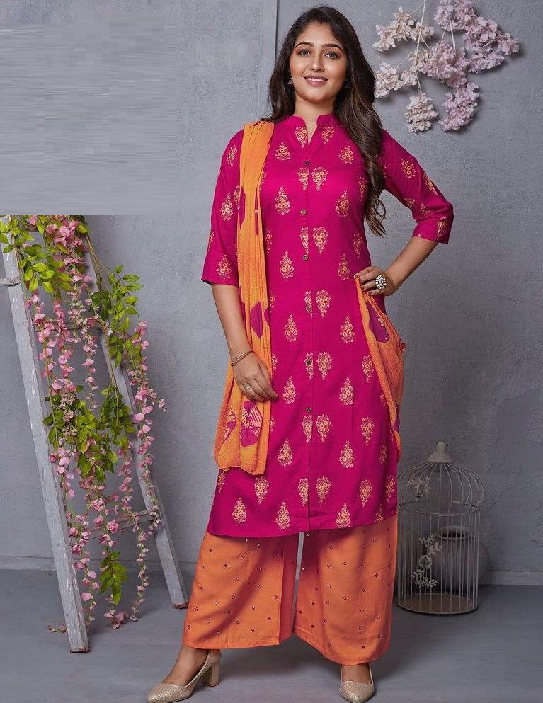Kushal Meri Gold 4 Kurti With Plazzo And Dupatta Rayon Readymade Dress Collection